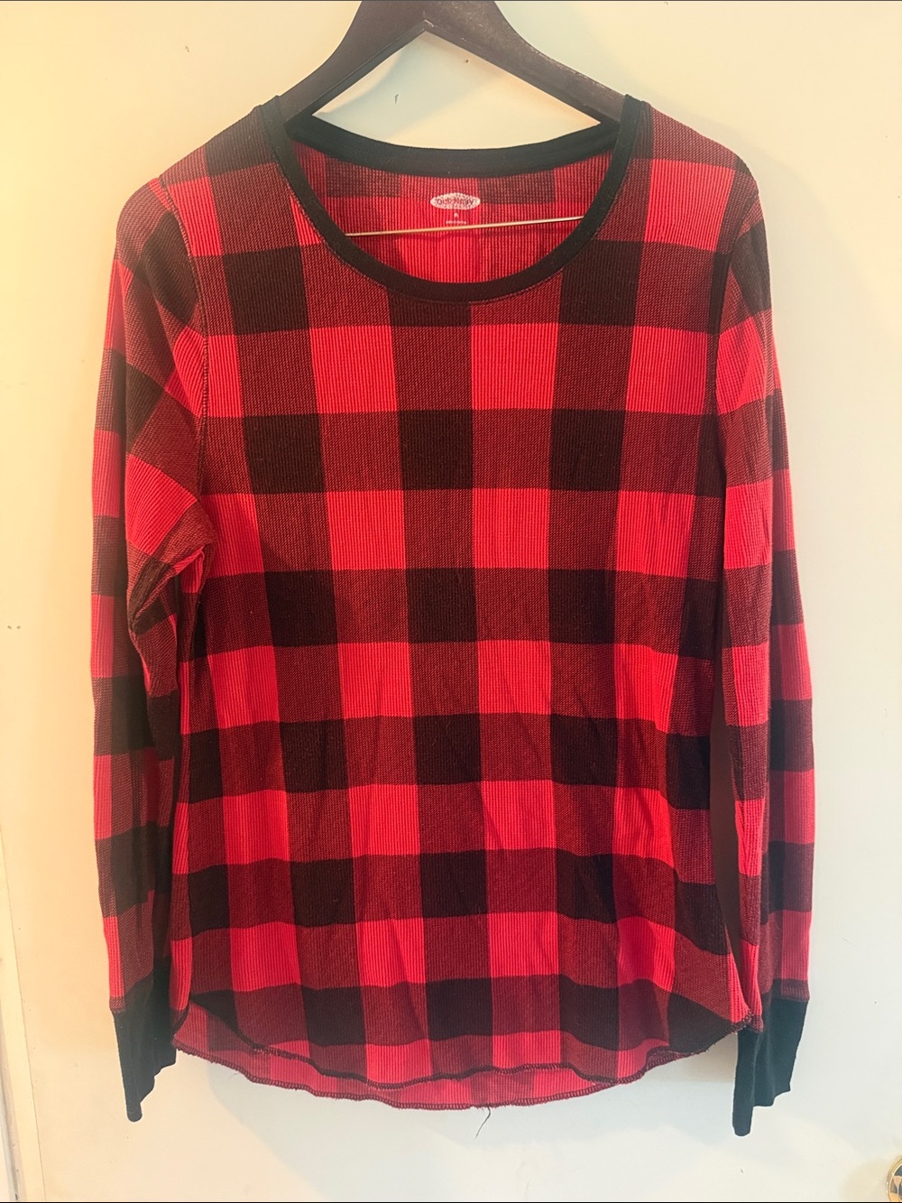 Old Navy Red Black Buffalo Plaid Cotton Long Sleeve Thermal Top Size XL